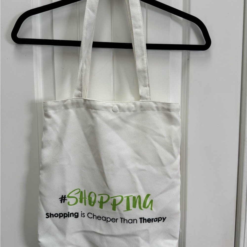 White Canvas Tote Bag with Green Print